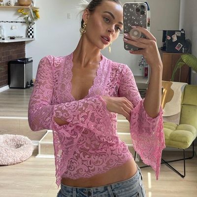 جدید سکسی عمیق V باریک متناسب همه چیز کوتاه محصول سفارشی دنده بلند آستین Spice Girl سبک دنده بالا